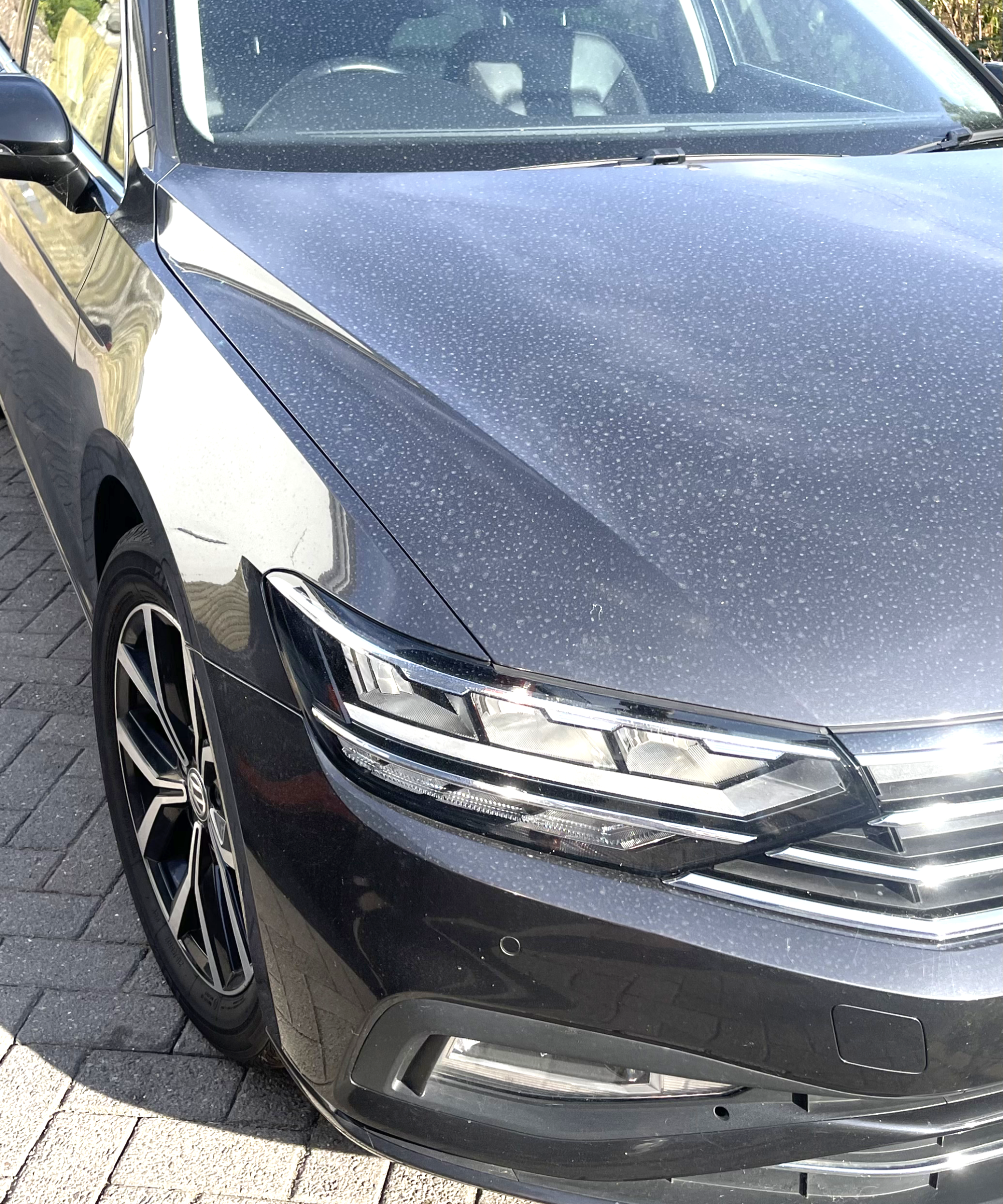 Before — dull bonnet with traffic film and water marks